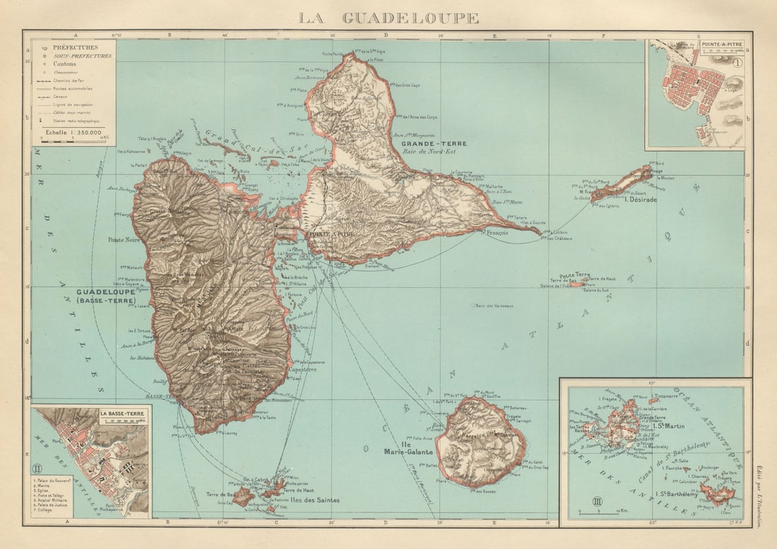 GUADELOUPE. Basse-Terre; Pointe-à-Pitre. St-Martin Saint-Barthélemy 1931 map (1 of 1)