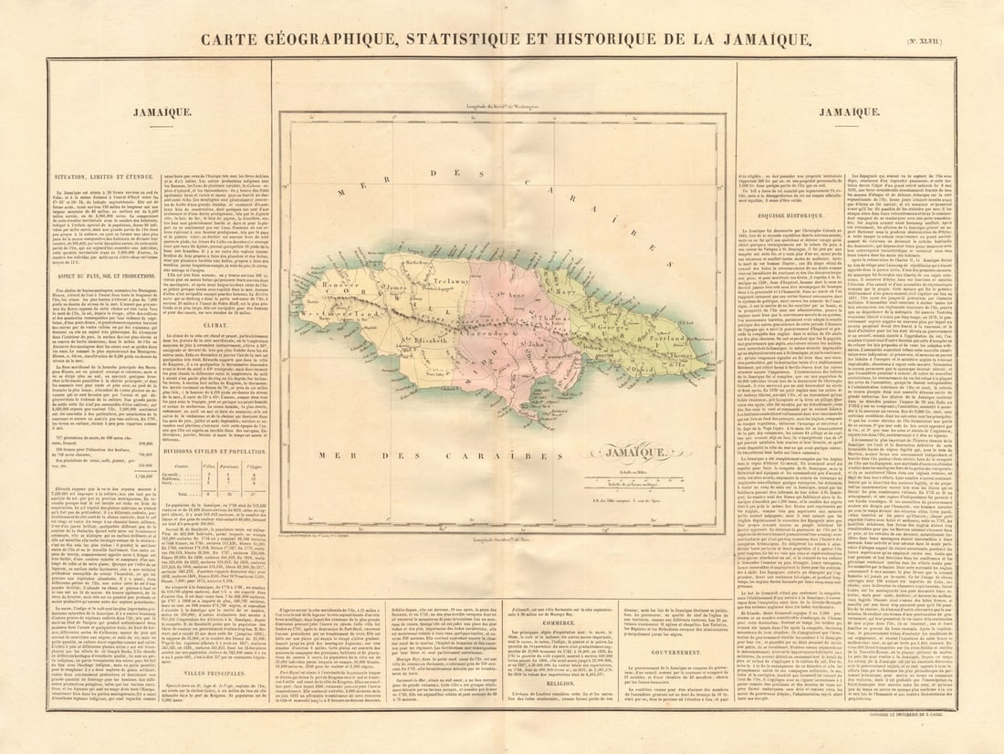 Jamaïque'. The island of Jamaica showing counties. BUCHON 1825 old map: Title: Jamaïque'. The island of Jamaica showing counties. BUCHON 1825 old map Description: Carte géographique, statistique et historique de la Jamaïque' by Buchon, Jean Alexandre.