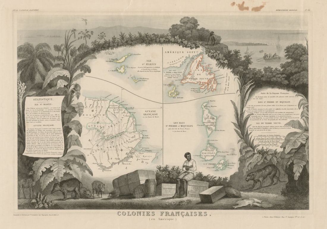 COLONIES FRANÇAISES AMÉRIQUE. Guyane Newfoundland Miquelon. LEVASSEUR c1854 map: Title: COLONIES FRANÇAISES AMÉRIQUE. Guyane Newfoundland Miquelon. LEVASSEUR c1854 map Description: Colonies Françaises (en Amérique)' by Levasseur, Victor. Published c1854.