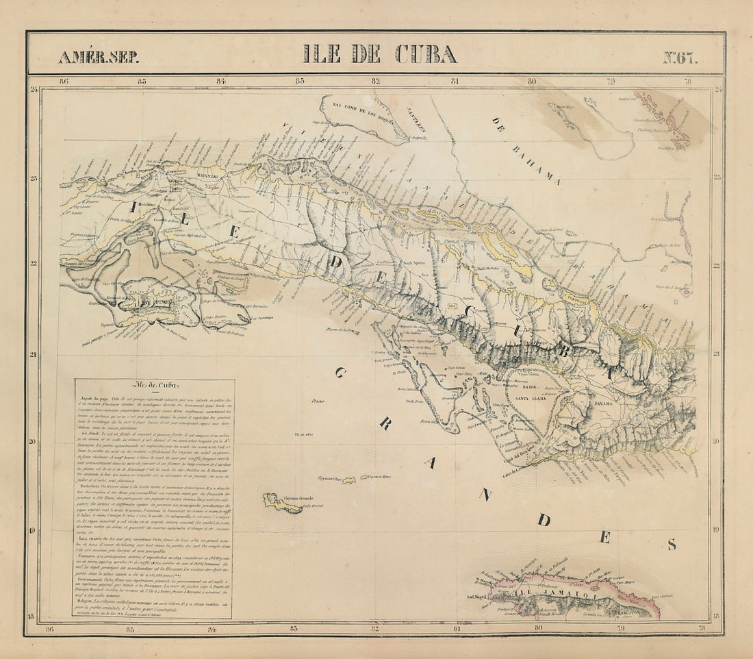 Amér. Sep. Ile de Cuba #67. Cuba & Jamaica Cayman Islands. VANDERMAELEN 1827 map (1 of 1)