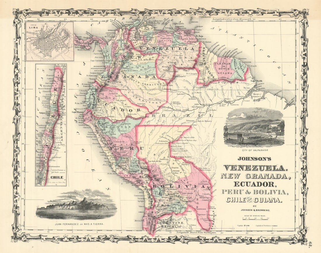 Johnson's Venezuela, New Granada, Ecuador, Peru, Bolivia, Chile, Guiana 1861 map (1 of 1)