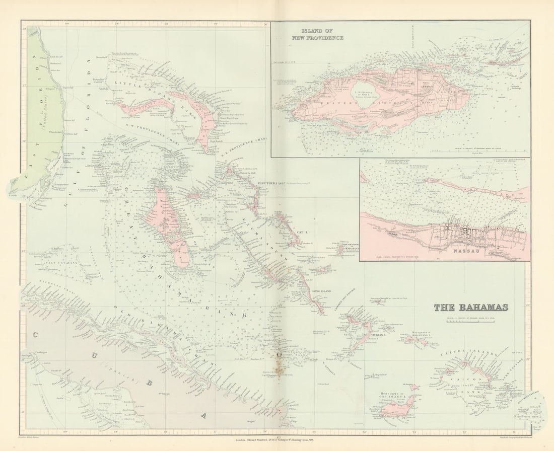 Bahamas. Turks & Caicos. New Providence. Nassau plan. 53x67cm. STANFORD 1896 map (1 of 1)