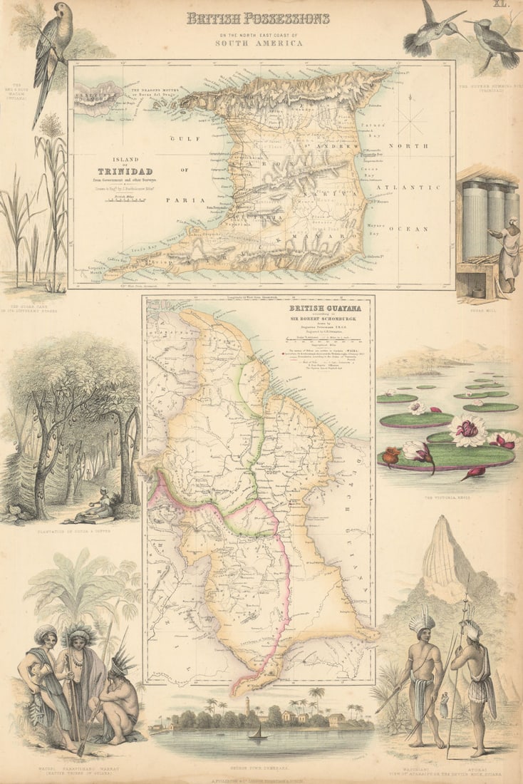 British South America Possessions. Trinidad & Guyana. FULLARTON c1863 old map (1 of 1)