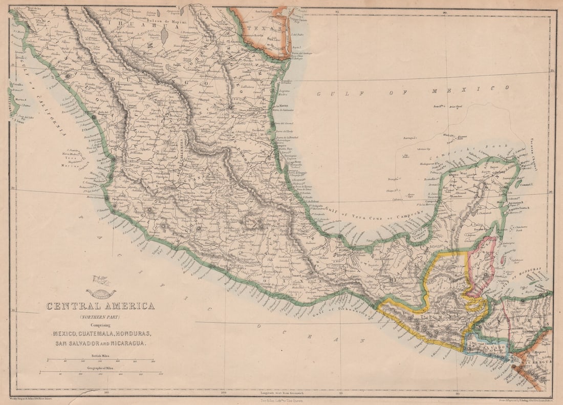 NORTHERN CENTRAL AMERICA. Mexico Belize Guatemala Honduras. ETTLING 1863 map (1 of 1)