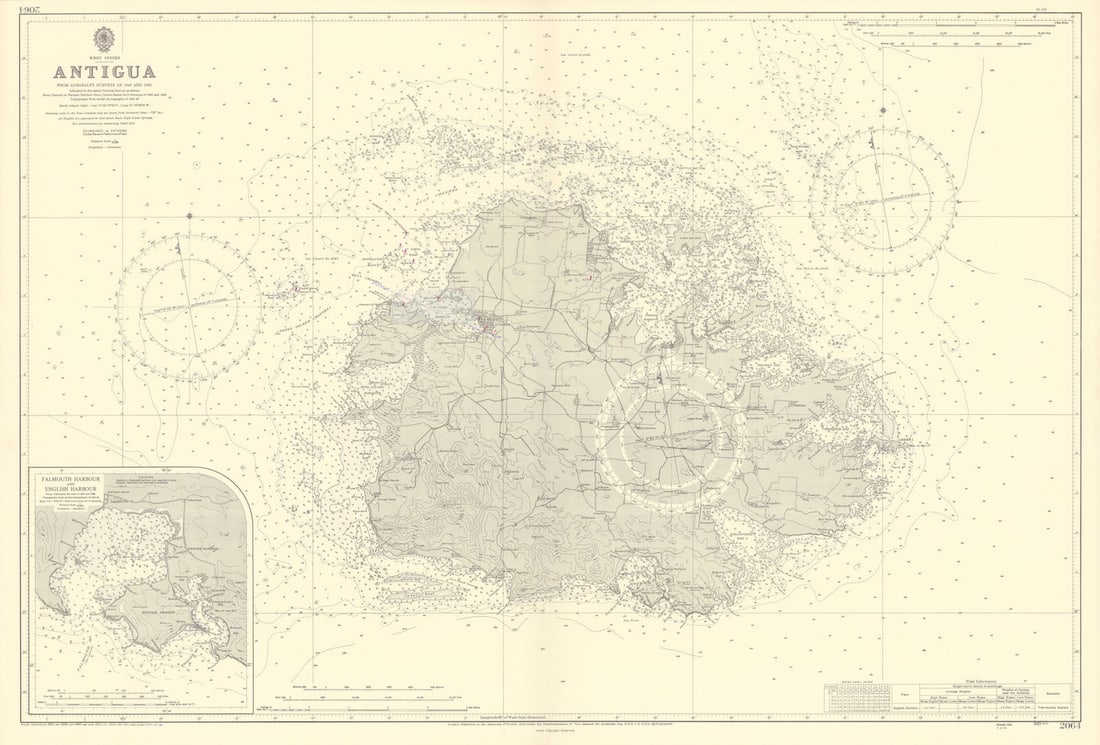 Antigua Falmouth English Harbour West Indies ADMIRALTY sea chart 1954 (1968) map (1 of 1)
