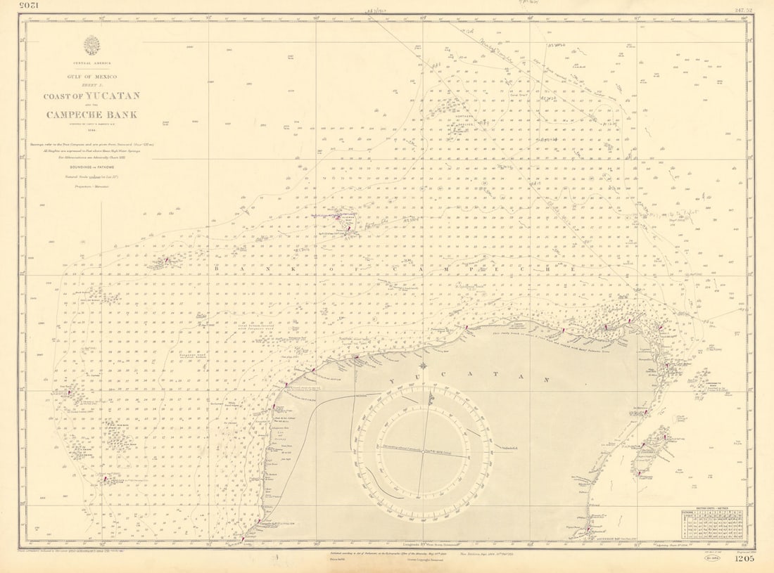 North Yucatan coast Campeche Bank Cozumel Cancun ADMIRALTY chart 1848 (1952) map (1 of 1)