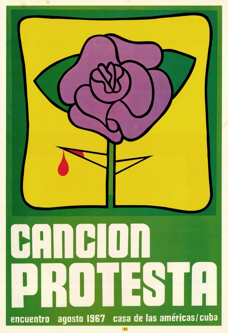 Canción Protesta—Encuentro. Protest Song—Gathering. Cuban propaganda poster 1967 (1 of 1)