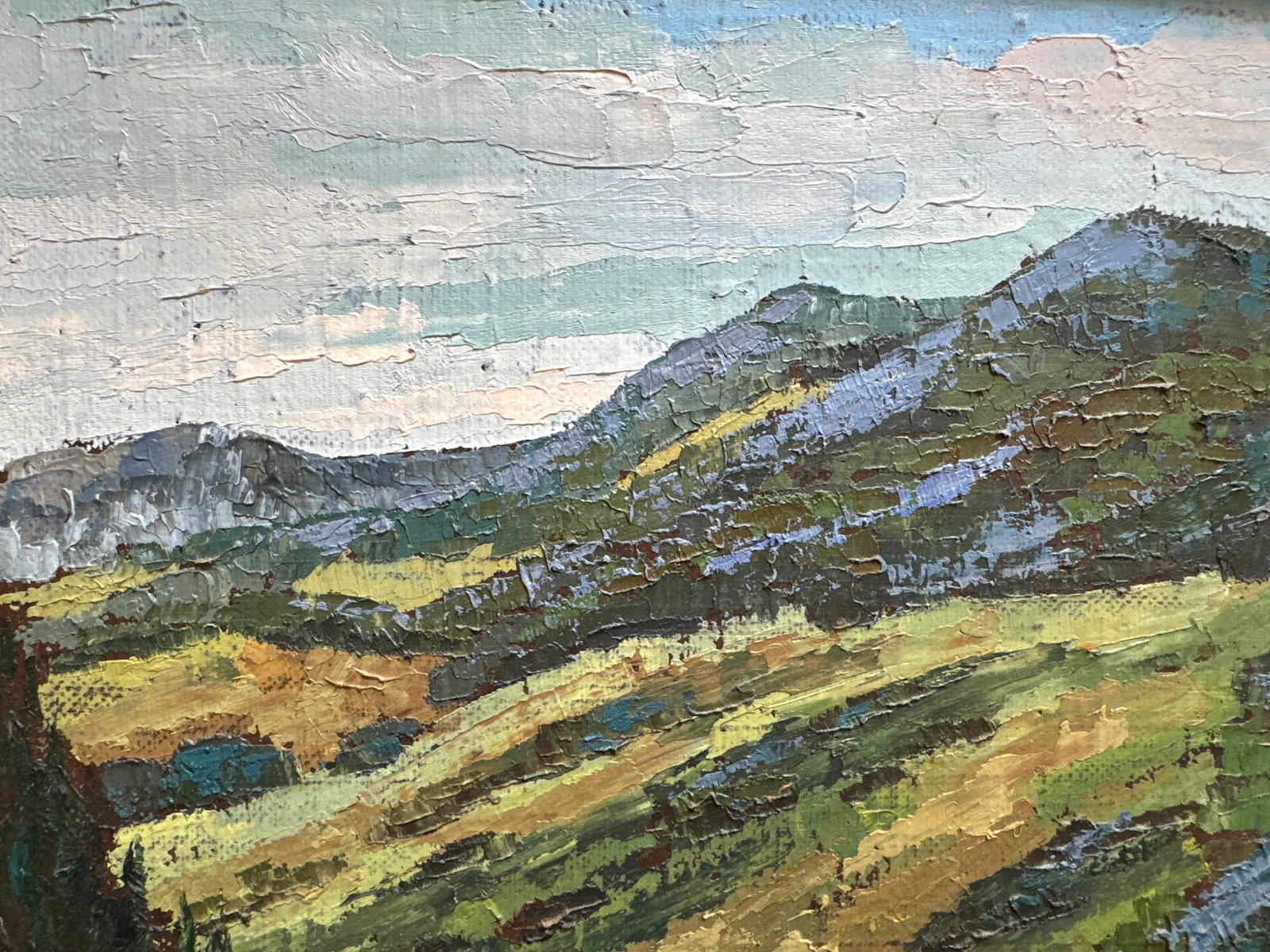 Oil painting with frame Mountain settlement K. Leonid - 2