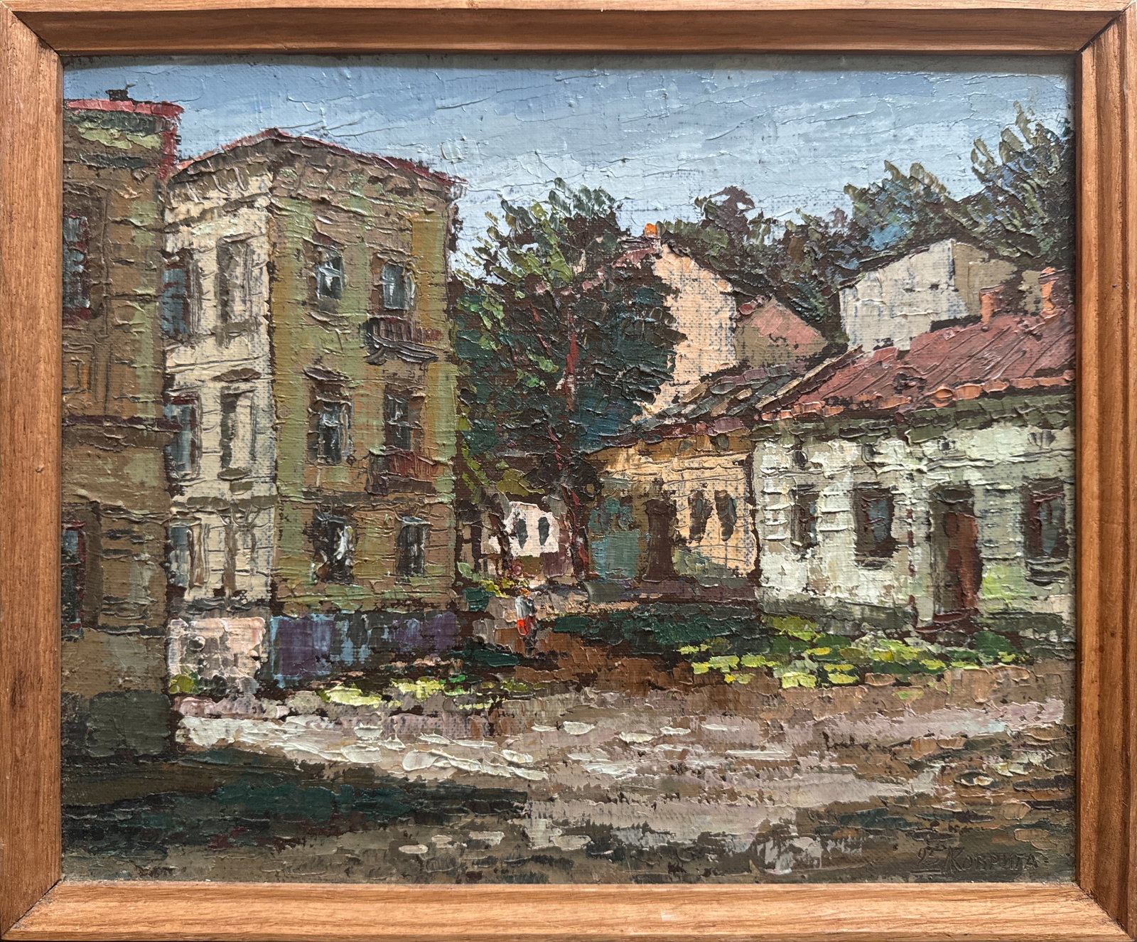 Oil painting with frame Lviv street K. Leonid: Title: Oil painting with frame Lviv street K. Leonid Description: 278KK Painter: K. Leonid Size: 33x40.5 cm/ 12.99x15.94 inches Components: oil, canvas Original painting CONDITION: exellent 