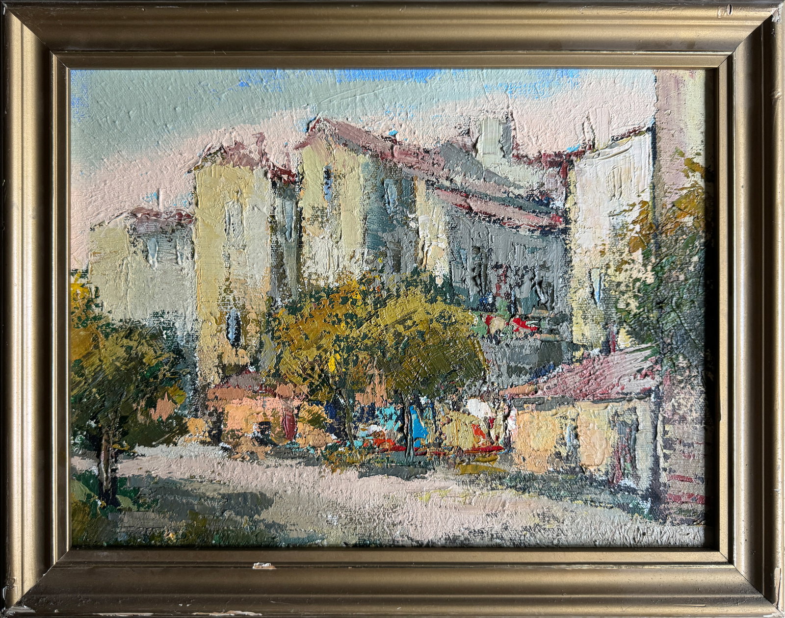 Oil painting with frame city courtyard K. Leonid: Title: Oil painting with frame city courtyard K. Leonid Description: 283KK Painter: K. Leonid Size: 30x40 cm/ 11.81x15.74 inches Components: oil, acrylic, canvas Original painting CONDITION: exellent