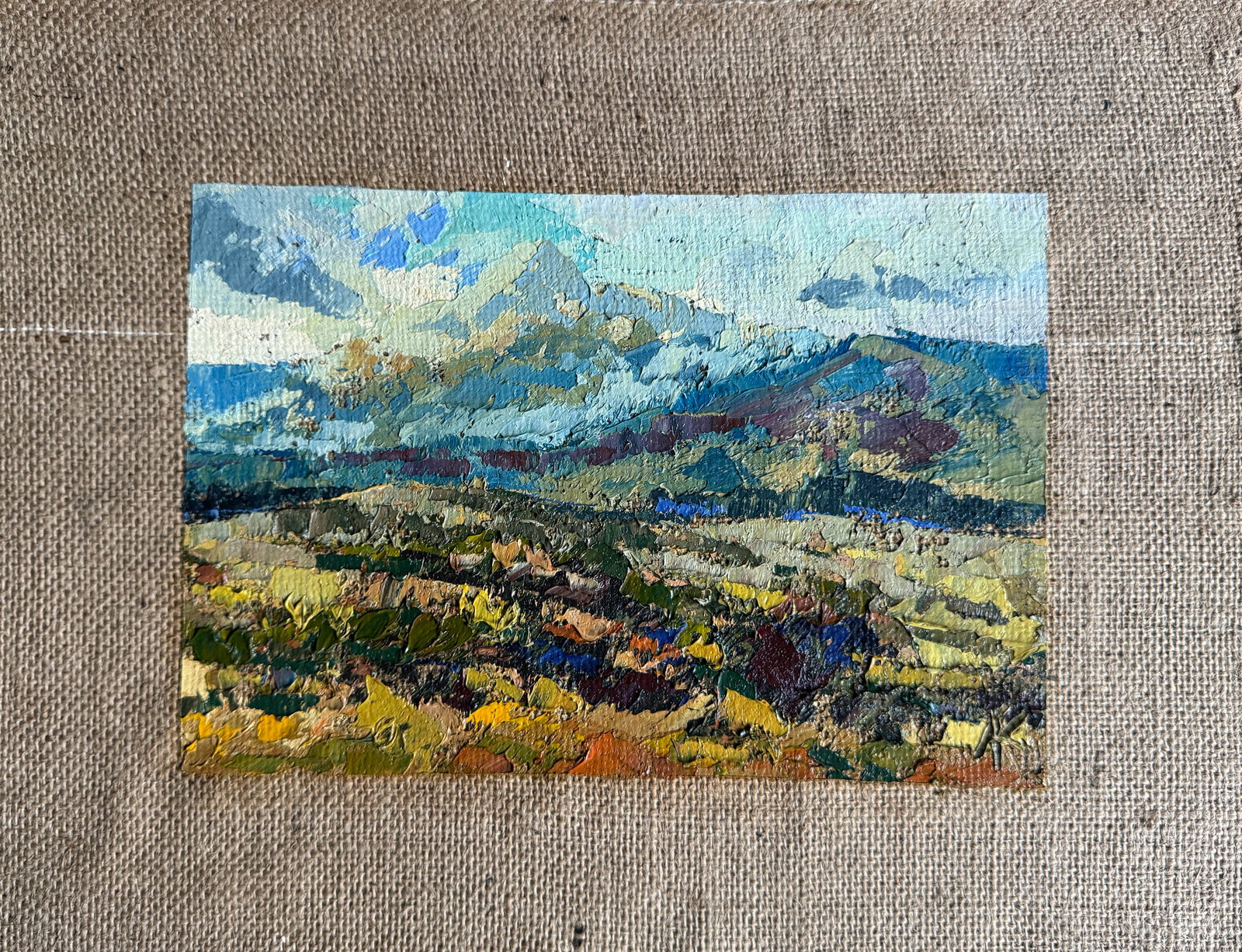 Oil painting Carpathian rural panorama K. Leonid: Title: Oil painting Carpathian rural panorama K. Leonid Description: 298KK Painter: K. Leonid Size: 33x42 cm/ 12.99x16.53 inches Components: oil, canvas, cardboard Original painting CONDITION: