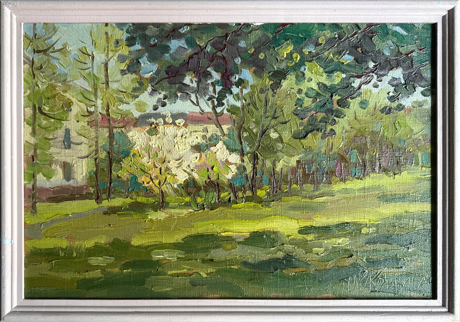 Oil painting with frame Botanical Garden K. Leonid: Title: Oil painting with frame Botanical Garden K. Leonid Description: 340KK Painter: K. Leonid Size: 30x45 cm/ 11.81x17.71 inches Components: oil, canvas Original painting CONDITION: exellent ERA:201