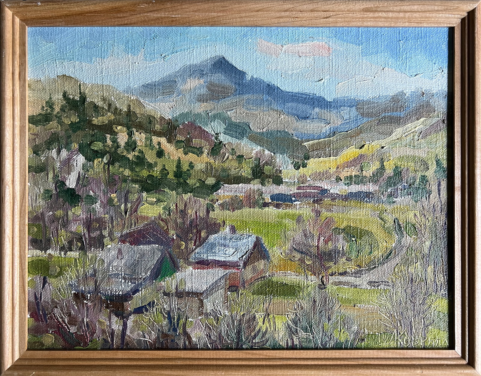 Oil painting with frame Carpathian village K. Leonid: Title: Oil painting with frame Carpathian village K. Leonid Description: 417KK Painter: K. Leonid Size: 30x40 cm/ 11.81x15.74 inches Components: oil, canvas Original painting CONDITION: exellent ERA:2