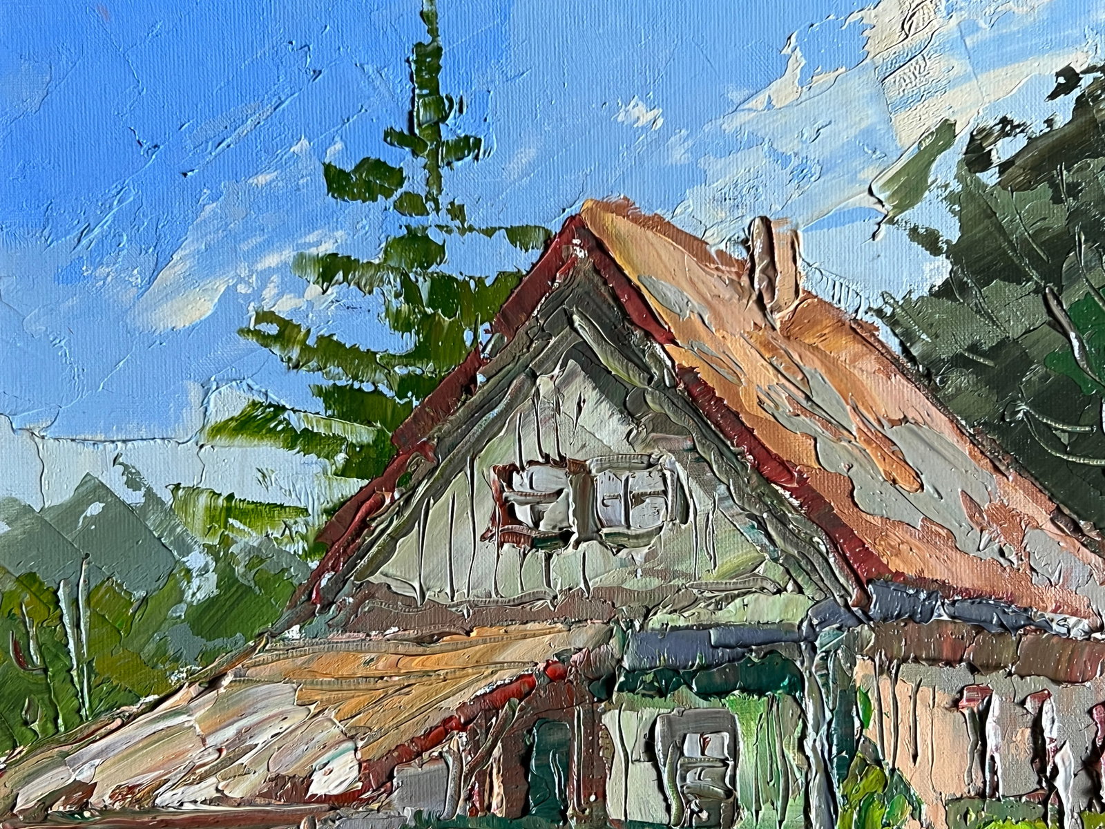 Oil painting with frame Village house K. Leonid - 2