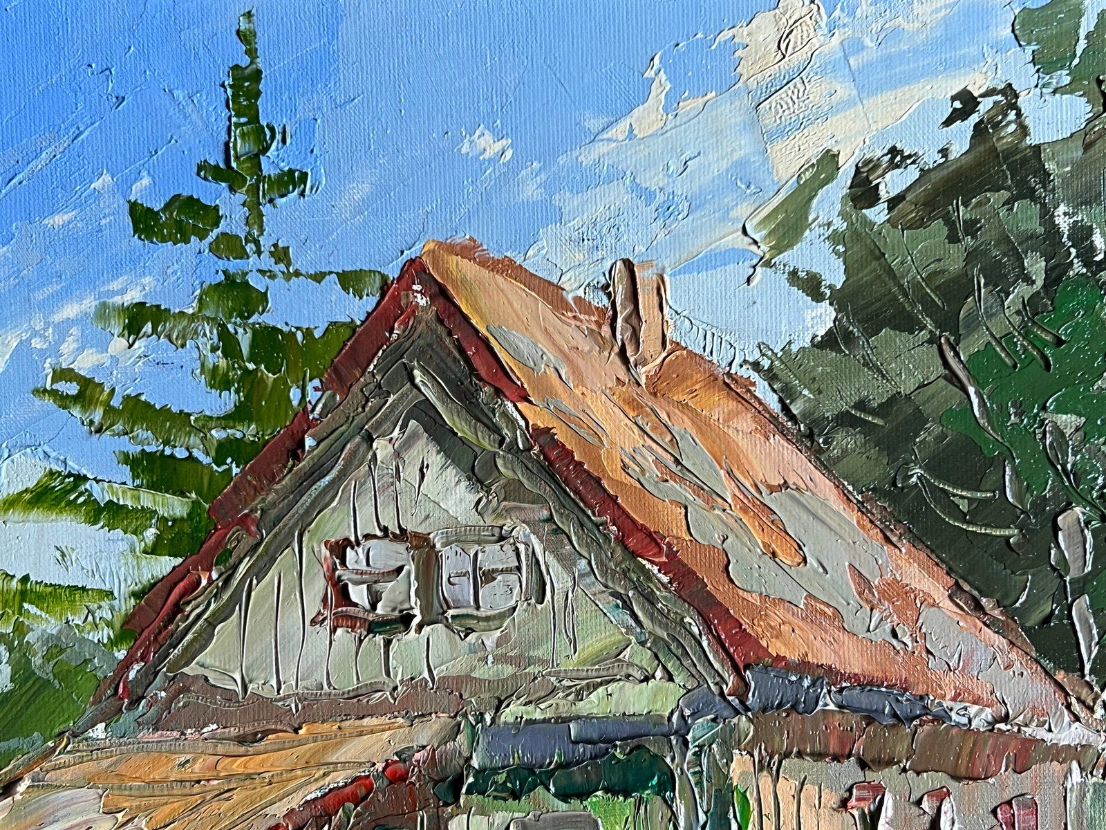 Oil painting with frame Village house K. Leonid - 6