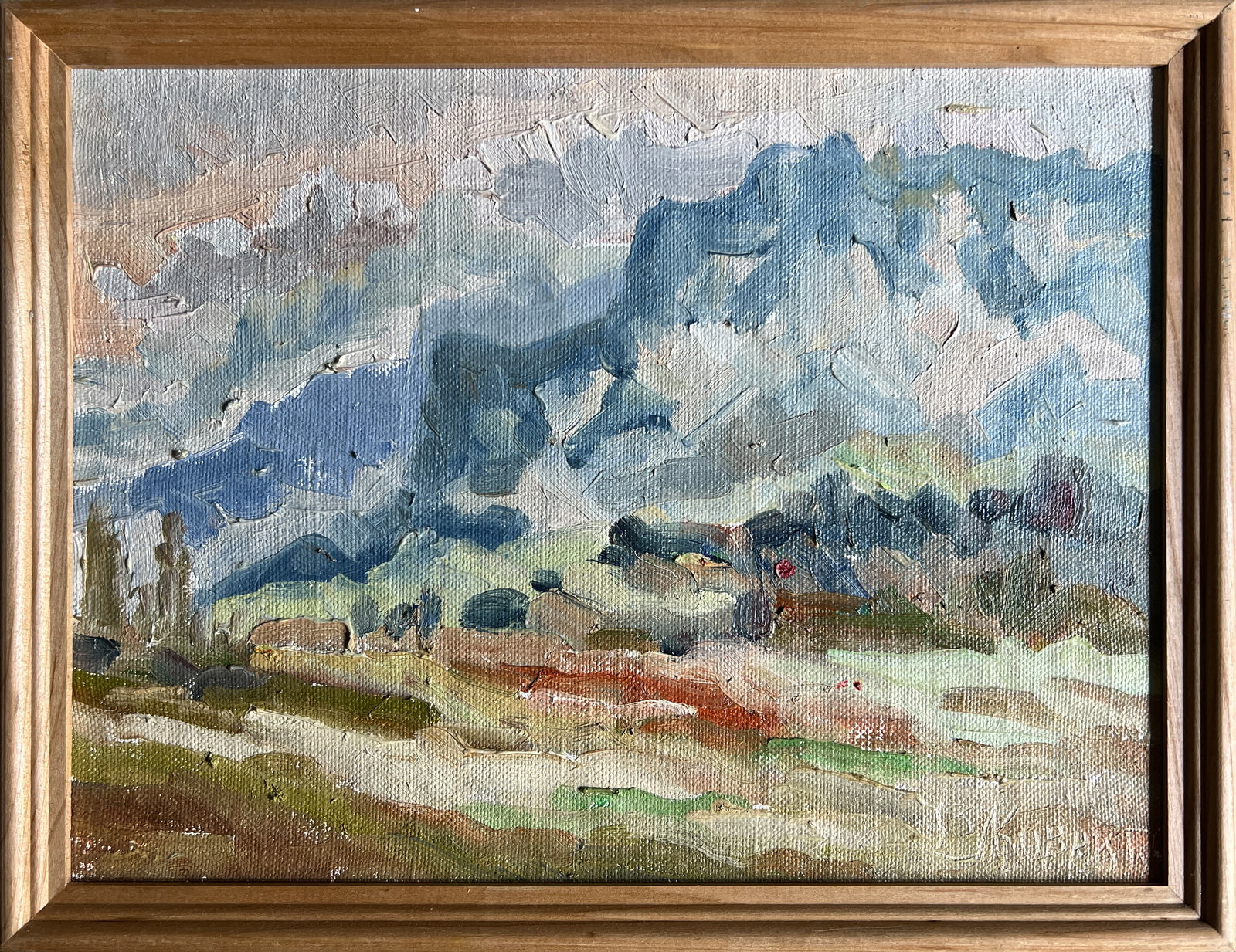 Oil painting with frame Alps K. Leonid: Title: Oil painting with frame Alps K. Leonid Description: 433KK Painter: K. Leonid Size: 30x40 cm/ 11.81x15.74 inches Components: oil, canvas Original painting CONDITION: exellent ERA:2013 ARTIST: <b