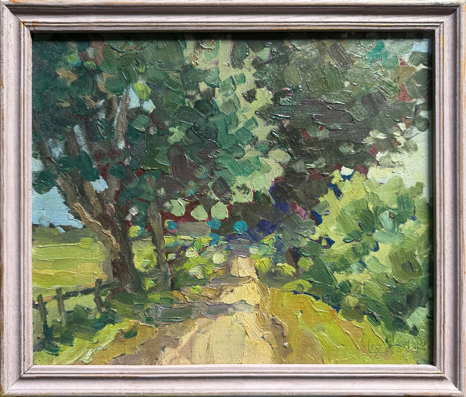 Oil painting with frame road K. Leonid: Title: Oil painting with frame road K. Leonid Description: 470KK Painter: K. Leonid Size: 32x38 cm/ 11.81x16.14 inches Components: oil, canvas, Fiberboard Original painting CONDITION: exellent ERA:201
