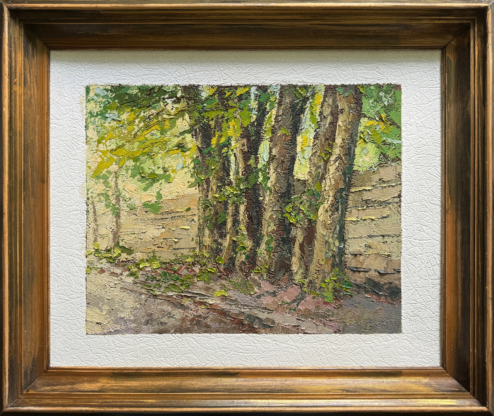 Oil painting with frame trees K. Leonid: Title: Oil painting with frame trees K. Leonid Description: 511KK Painter: K. Leonid Size: 48.5x59 cm/ 19.09x23.22 inches Components: oil, vinyl, fiberboard Original painting CONDITION: exellent ERA:2