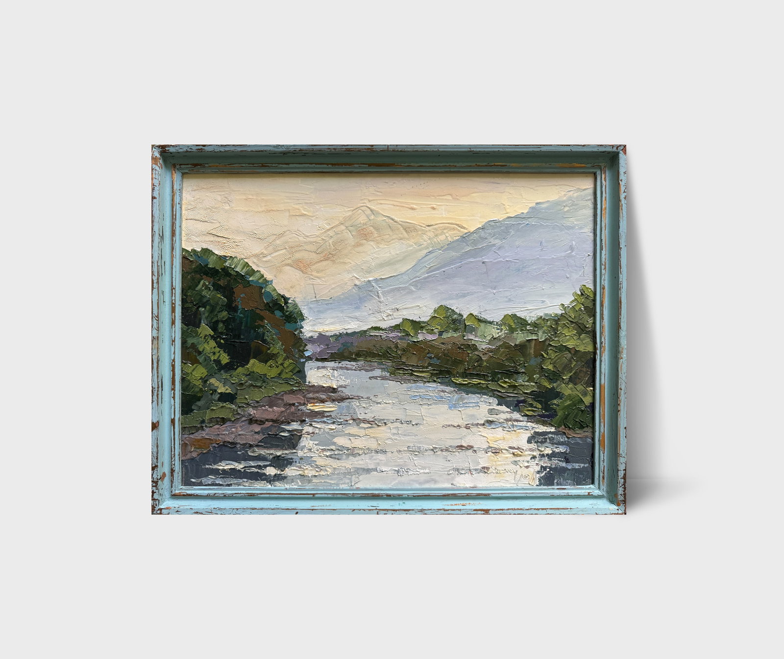 Oil painting with frame river in the Carpathians K. Leonid - 12