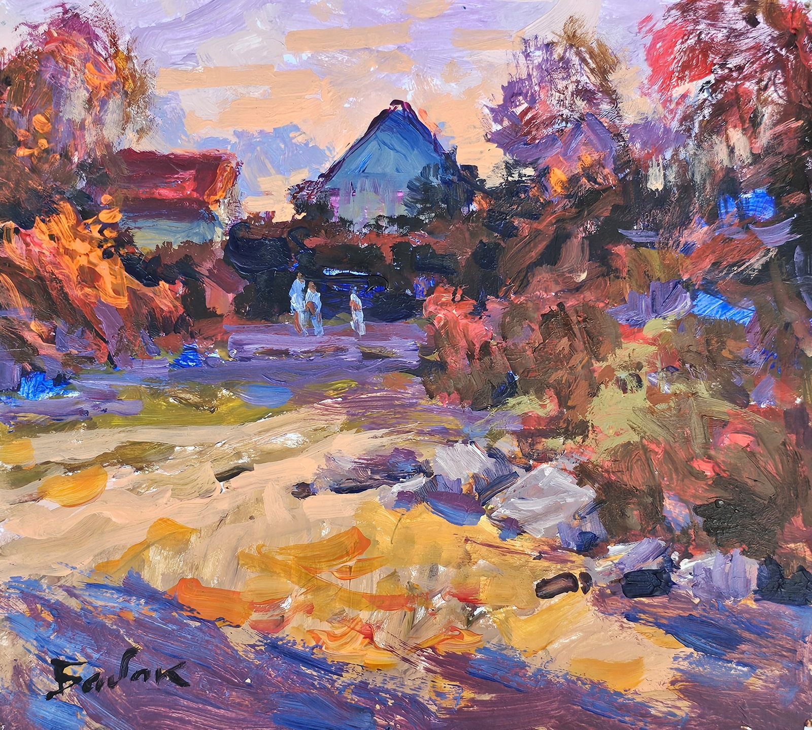 Acrylic painting Red evening Vyacheslav Petrovich Babac: Title: Acrylic painting Red evening Vyacheslav Petrovich Babac Description: 346BA Painter: Vyacheslav Petrovick Babac Size: 22x24 cm/ 8.66x9.44 inches Components: Acrylic, cardboard Original painting