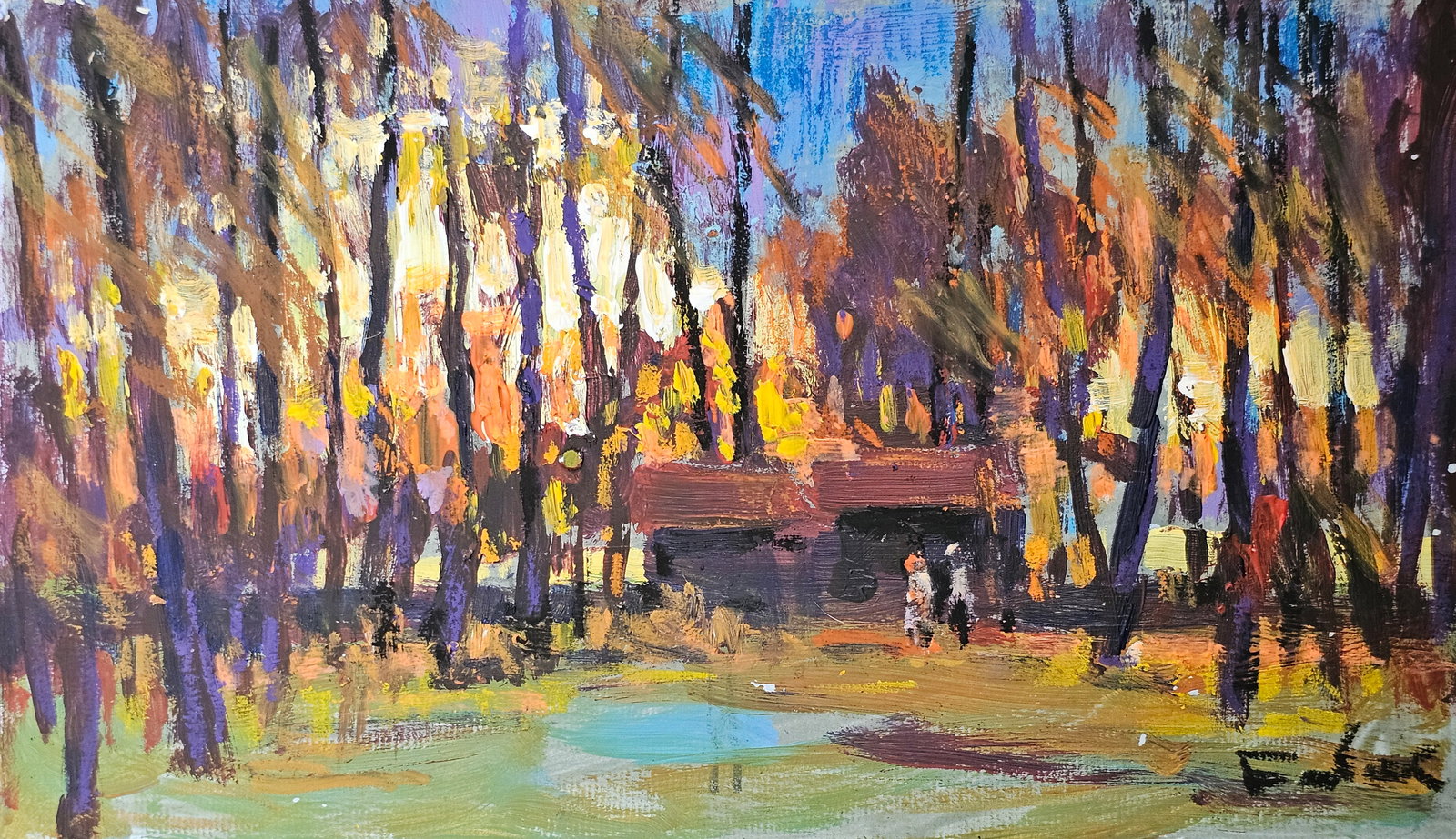 Acrylic painting Evening motif Vyacheslav Petrovich Babac: Title: Acrylic painting Evening motif Vyacheslav Petrovich Babac Description: 386BA Painter: Vyacheslav Petrovick Babac Size: 16x28 cm/ 6.29x11.02 inches Components: Acrylic, cardboard Original painti