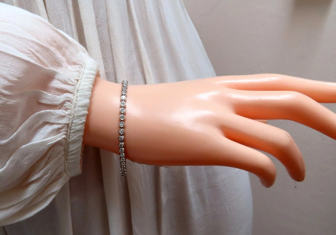 2.40ct Natural Diamonds Tennis Bracelet 14kt Gold Classic Bezel Mount** - 6