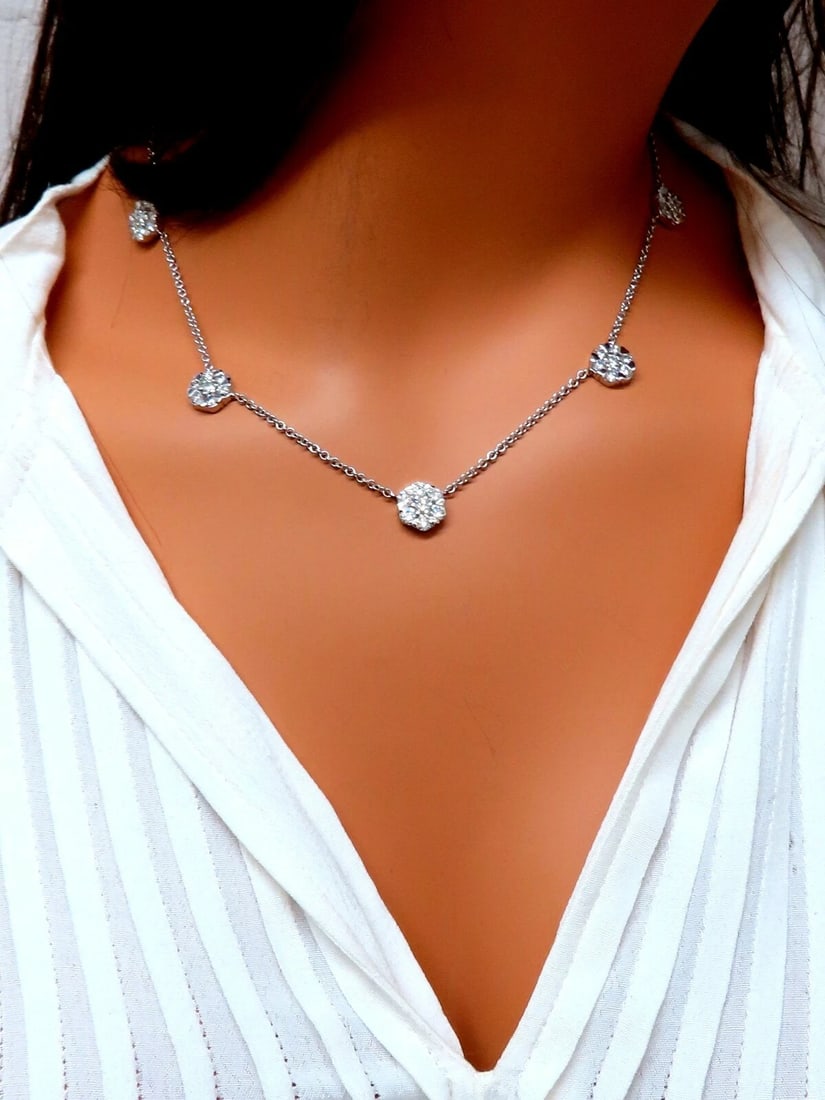 5.22ct natural diamonds (5) cluster yard necklace 14kt floretta 17 inch** - 7