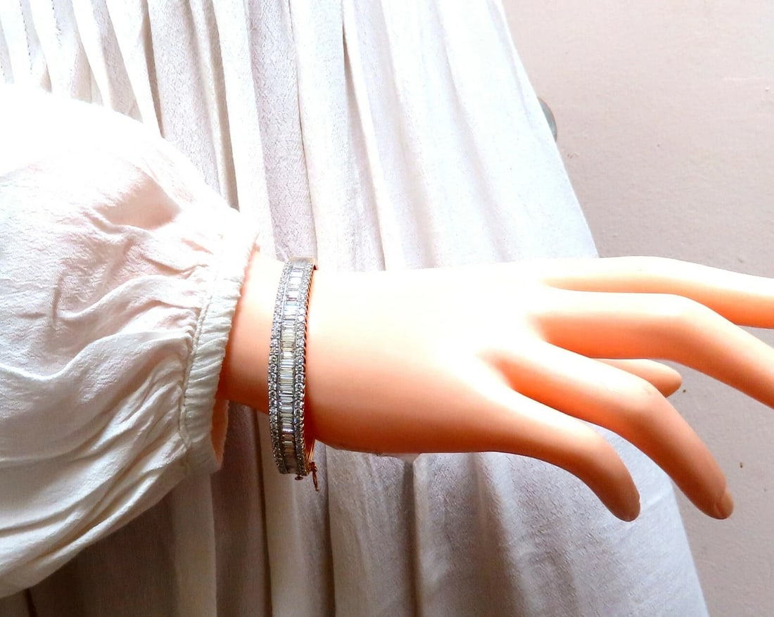 5.23ct Baguette & Rounds Diamond Three Row Bracelet 14kt** - 8