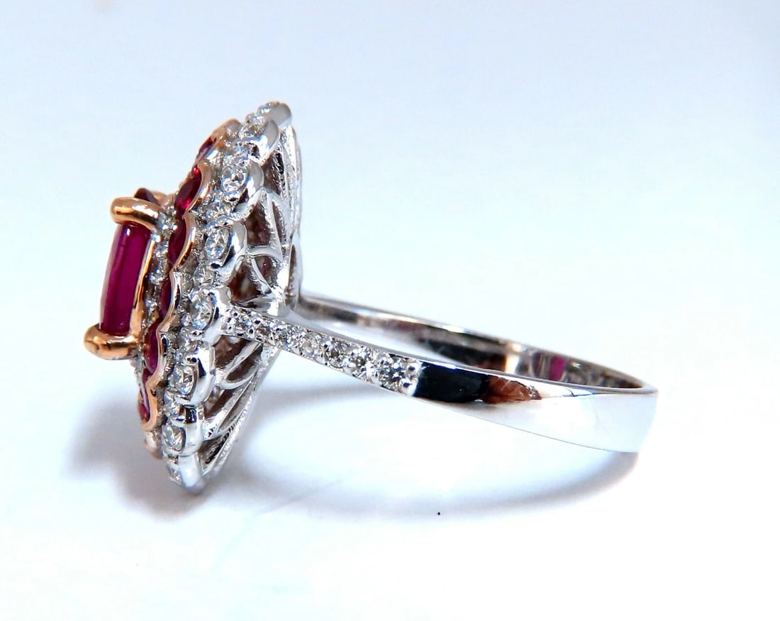 GIA Certified 4.06ct oval cut red No Heat Ruby diamonds Ballerina ring 14kt** - 2