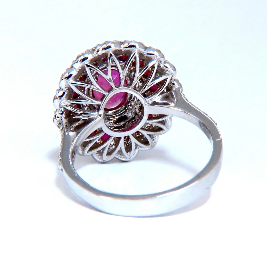 GIA Certified 4.06ct oval cut red No Heat Ruby diamonds Ballerina ring 14kt** - 3