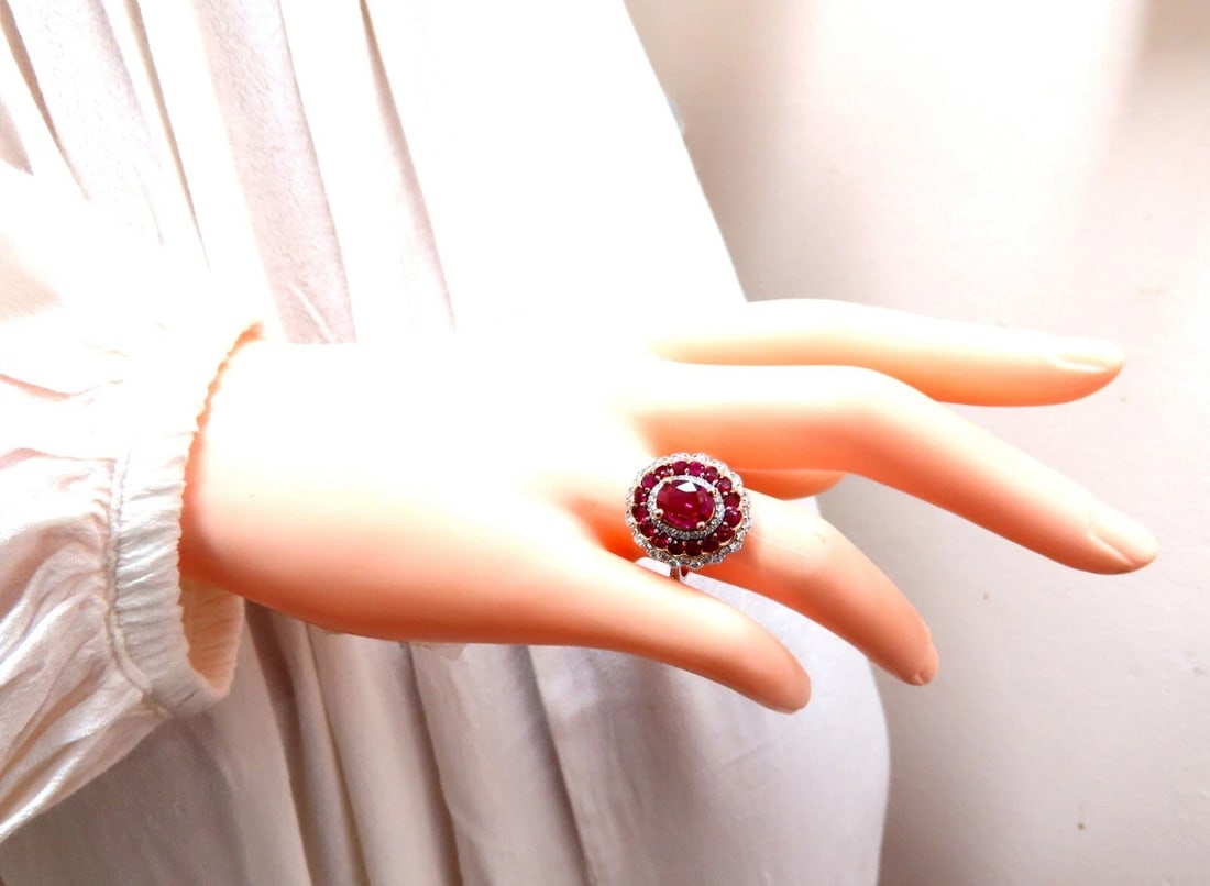GIA Certified 4.06ct oval cut red No Heat Ruby diamonds Ballerina ring 14kt** - 6