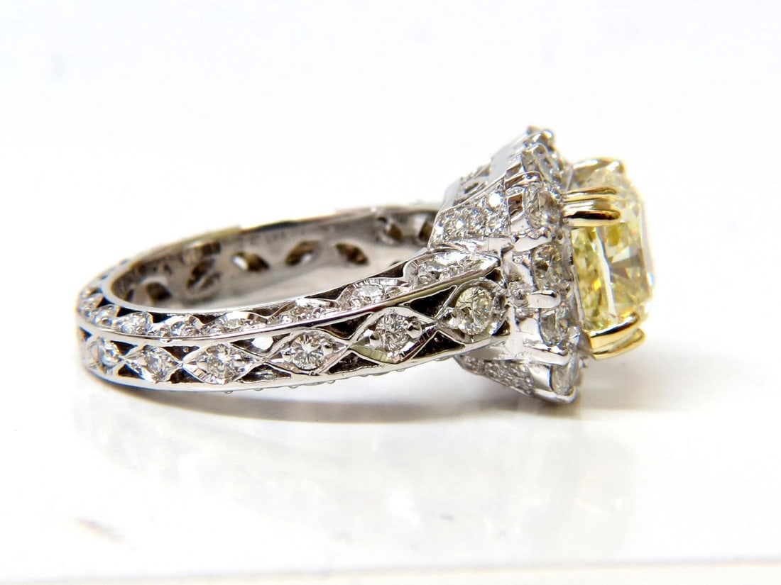 GIA CERTIFIED 5.52CT CUSHION NATURAL FANCY YELLOW DIAMOND CLUSTER RING VVS1** - 6
