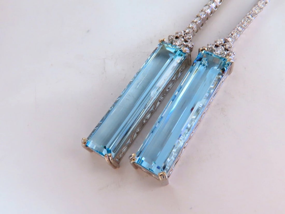 GIA Certified 62.22ct Natural Aquamarine Diamonds Earrings 18Kt Platinum** - 7