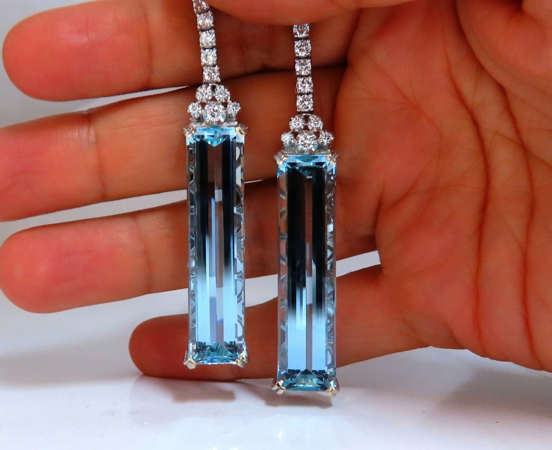 GIA Certified 62.22ct Natural Aquamarine Diamonds Earrings 18Kt Platinum** - 8