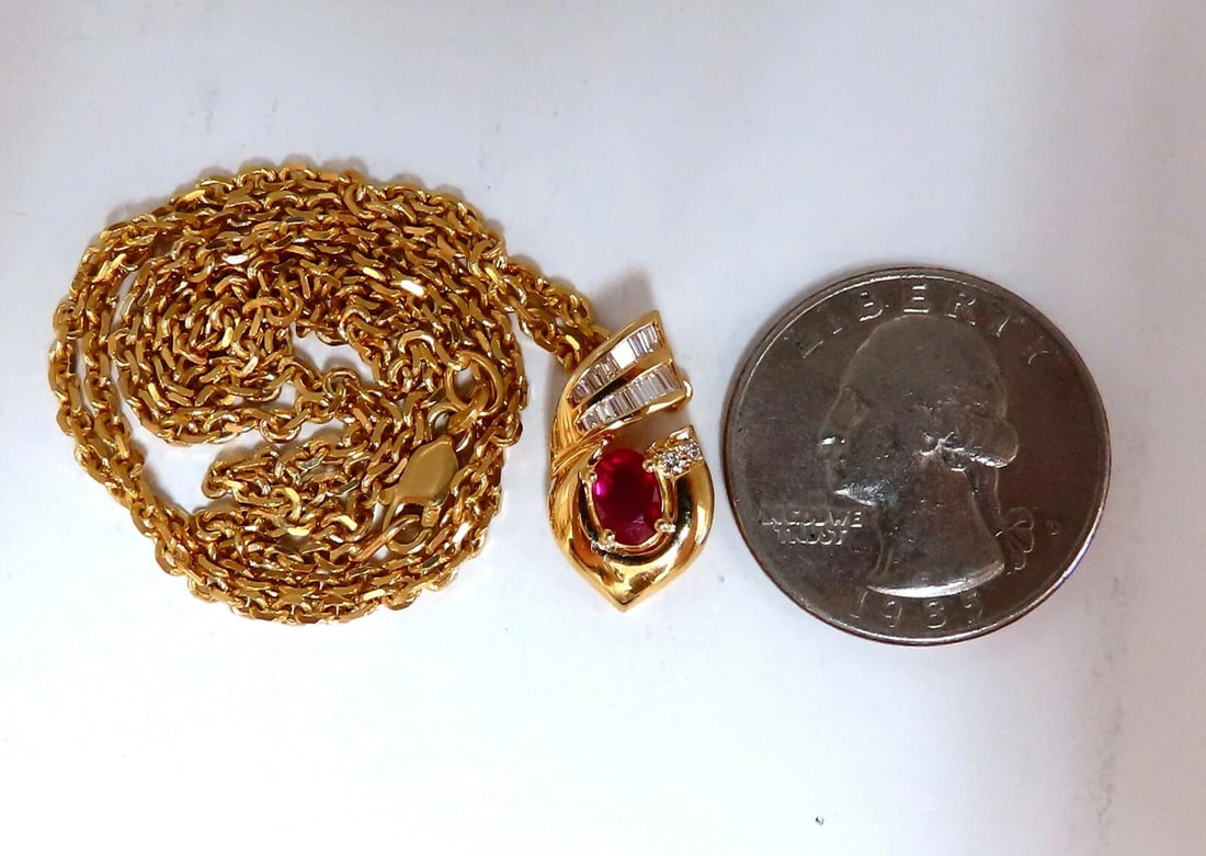 .91ct Natural Oval Ruby & Diamonds Necklace 14 Karat ** - 4