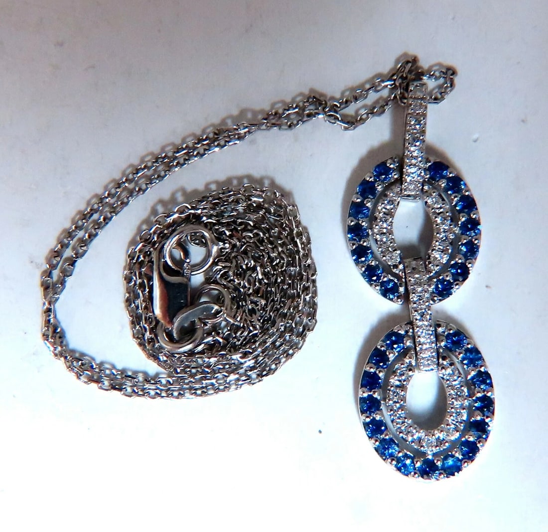 .90ct Natural Sapphire Diamonds Double Loop Link Necklace 14kt **: Title: .90ct Natural Sapphire Diamonds Double Loop Link Necklace 14kt ** Description: MAGNIFICENT JEWELS .40ct. Natural Sapphire .50ct. diamonds Double Loop Necklace G-color Vs-2 clarity 14kt white go