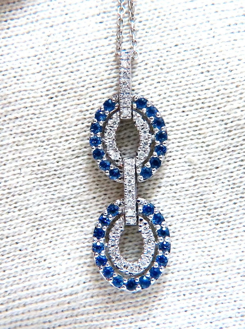 .90ct Natural Sapphire Diamonds Double Loop Link Necklace 14kt ** - 2