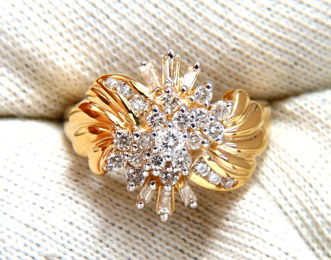 .70ct Natural Baguette & Rounds Flaming Cocktail Cluster Diamonds Ring 14kt** - 3
