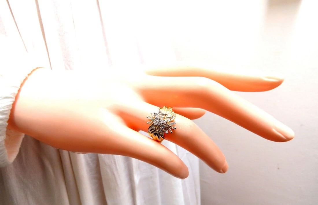 .70ct Natural Baguette & Rounds Flaming Cocktail Cluster Diamonds Ring 14kt** - 5