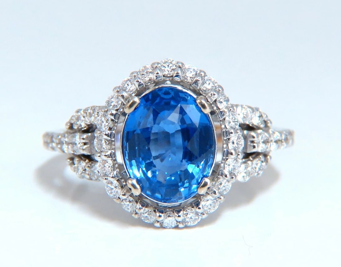 GIA Certified 3.30ct Natural No Heat Sapphire Diamond Ring Unheated 14 Karat** - 3