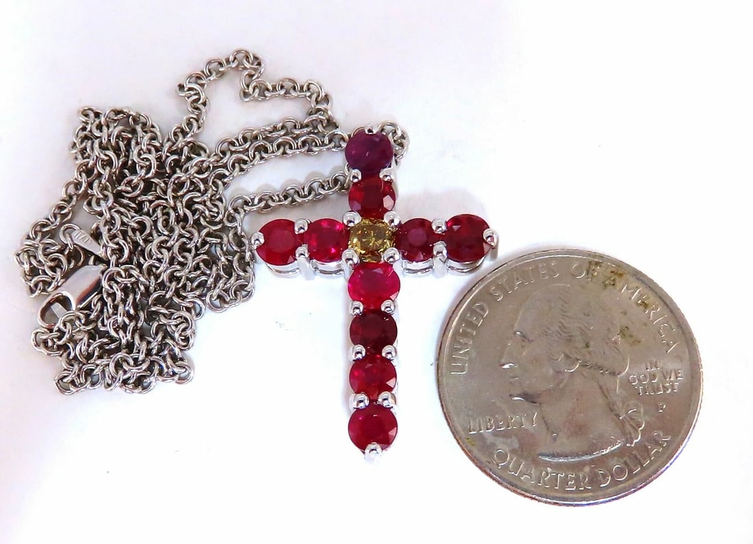 5.73ct Natural Ruby Fancy Color Yellow Green Diamond Cross 14 Karat ** - 3