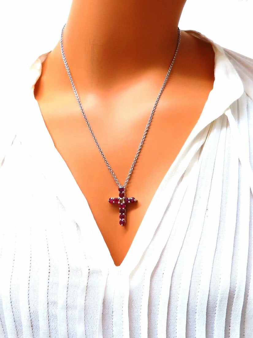 5.73ct Natural Ruby Fancy Color Yellow Green Diamond Cross 14 Karat ** - 4