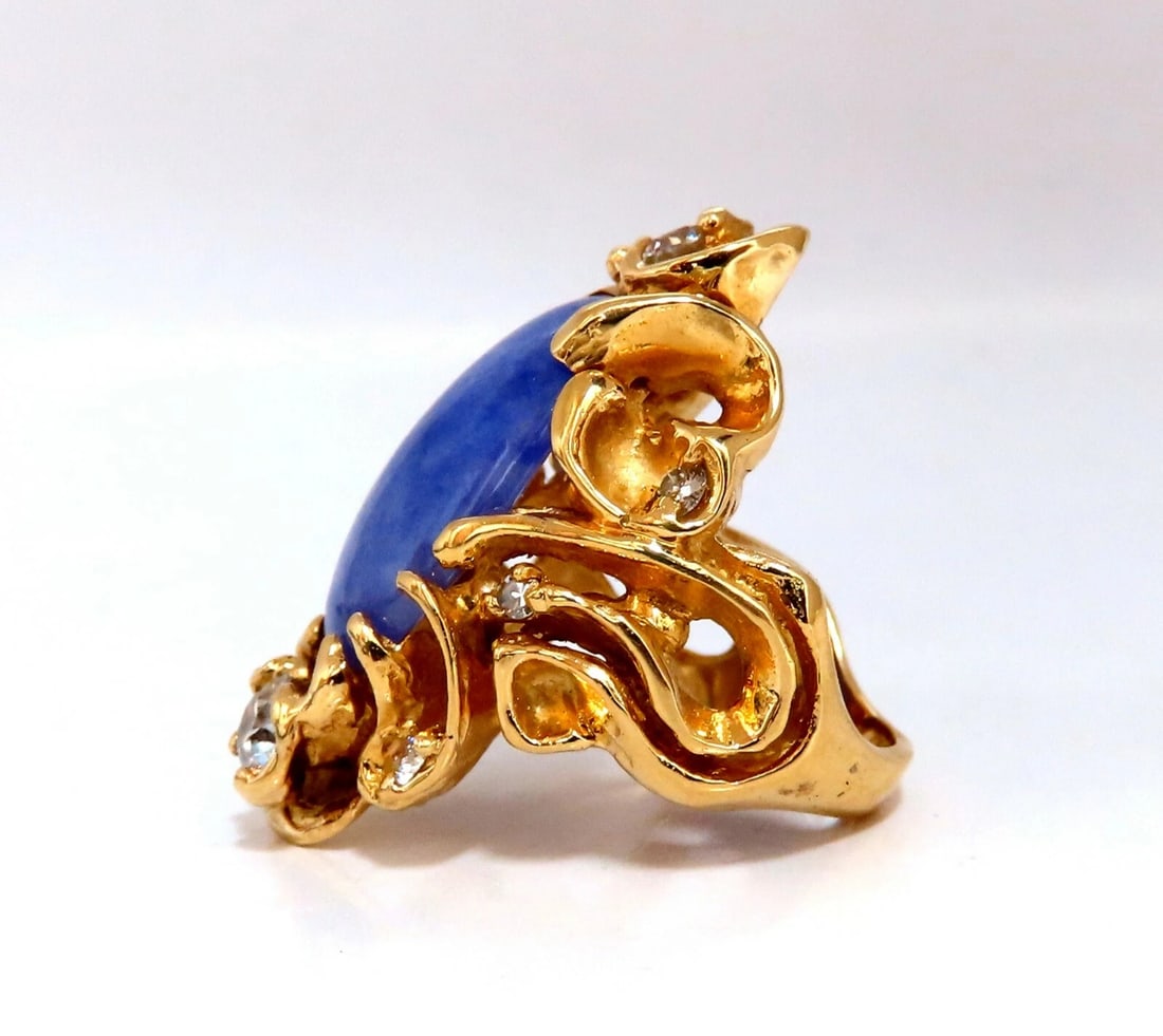 GIA Certified Natural Purple Jade Diamonds Ring 18 Karat** - 3