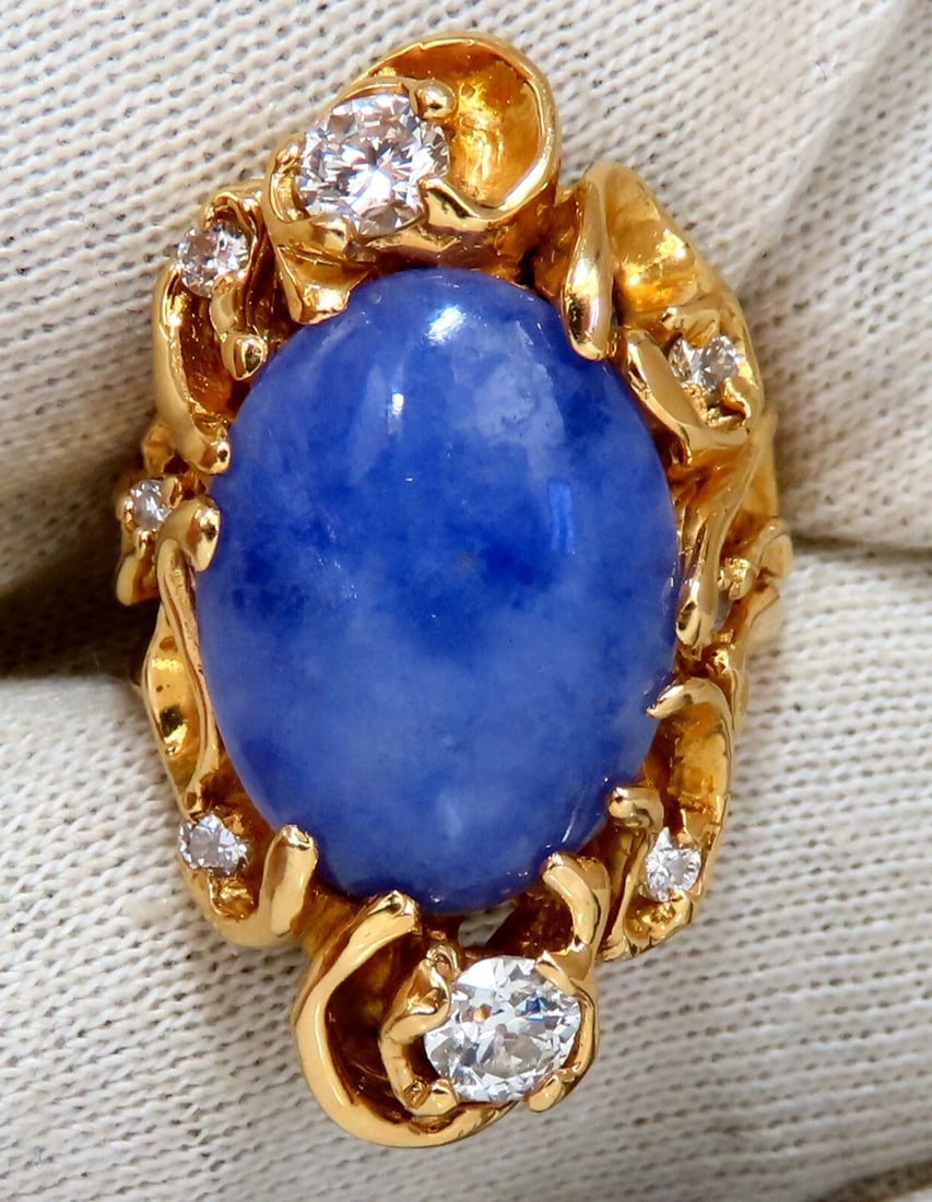 GIA Certified Natural Purple Jade Diamonds Ring 18 Karat** - 5