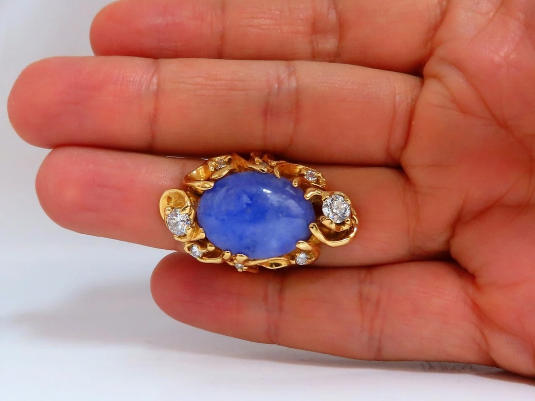 GIA Certified Natural Purple Jade Diamonds Ring 18 Karat** - 7