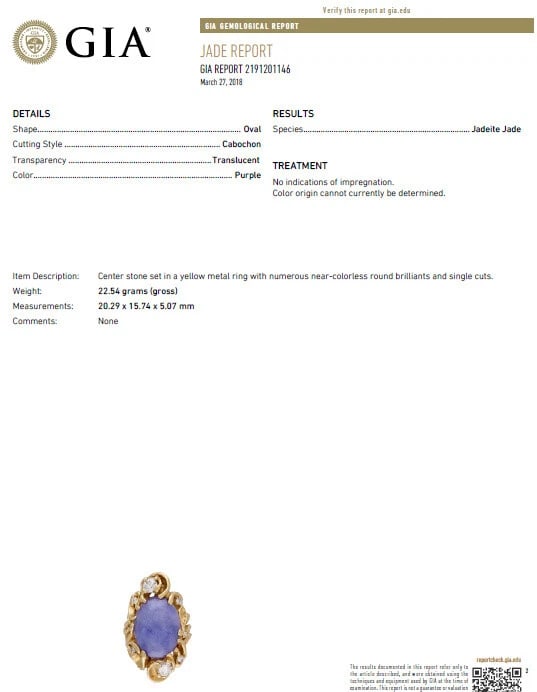 GIA Certified Natural Purple Jade Diamonds Ring 18 Karat** - 8