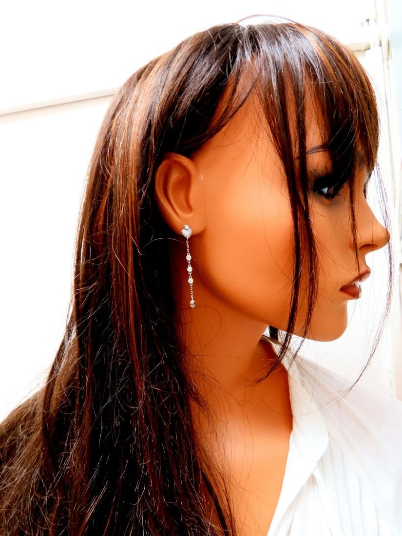 1.45ct Natural Briolette Diamonds Dangle Earrings 14 karat Jackets & Stud** - 5