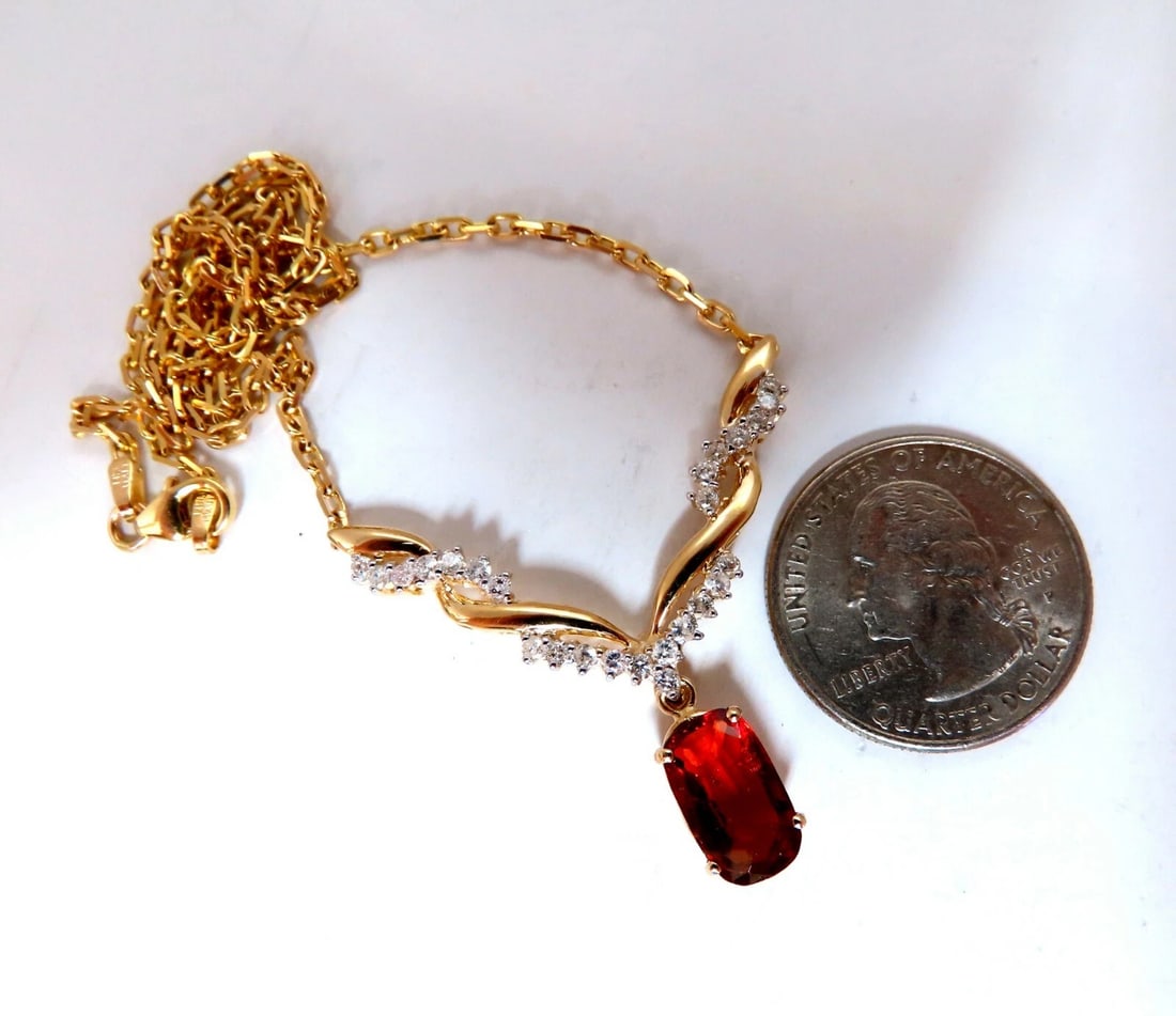 4.27ct Natural Spessartite Garnet Diamonds Necklace 14 Karat Vine Twist** - 4