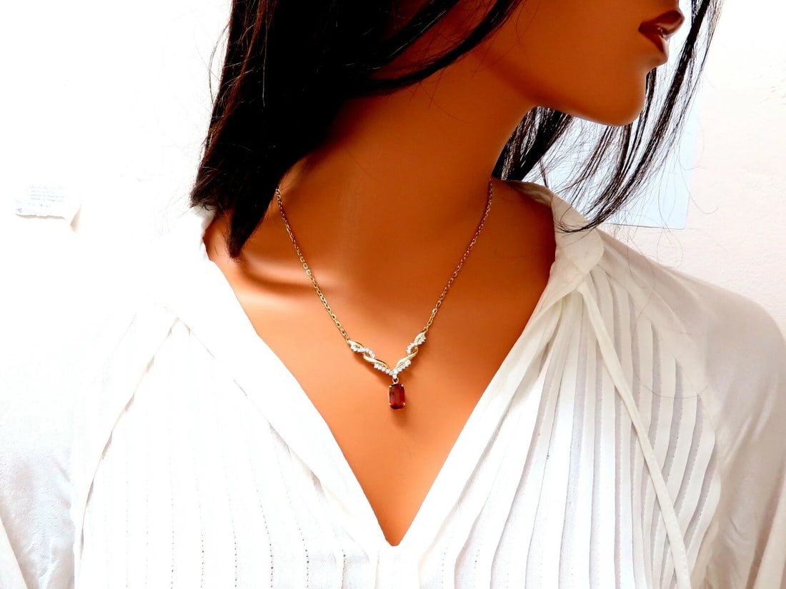 4.27ct Natural Spessartite Garnet Diamonds Necklace 14 Karat Vine Twist** - 6