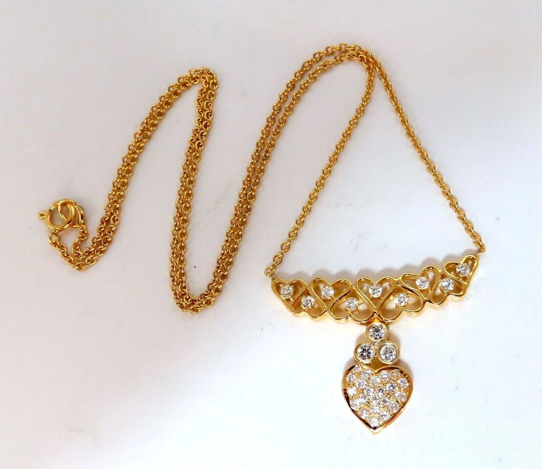 1ct Diamonds Heart Patterned Necklace 14 Karat**: Title: 1ct Diamonds Heart Patterned Necklace 14 Karat** Description: Loves & Sparkles. 1.00ct. Natural diamonds heart necklace. Full cut and Brilliant G-color, Vs2 clarity Heart Measurements: 9.4 x